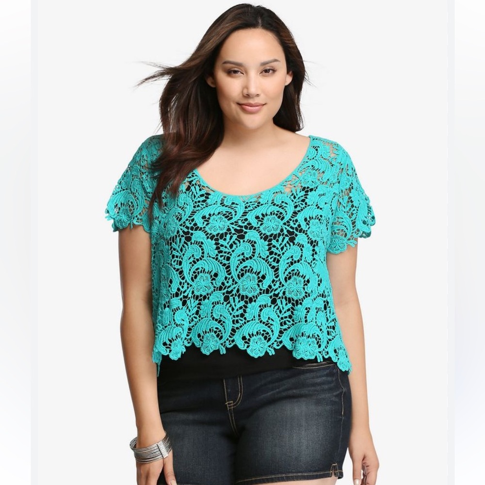 torrid Turquoise Crochet Lace Crop Top